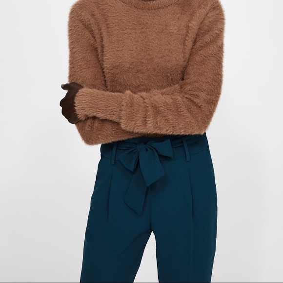 NWT Zara Emerald Aqua Paperbag Waist Skinny Pants - Picture 5 of 8